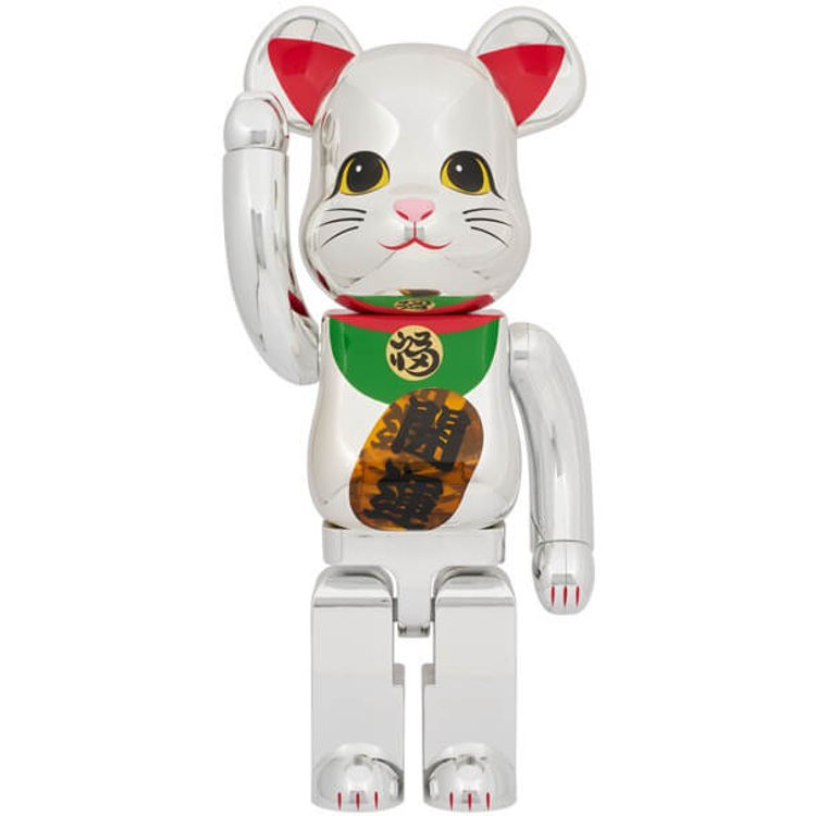 1000% Lucky Cat Silver Plated Luminous Bearbrick by Medicom