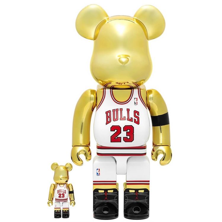 100% + 400% Gold Chrome Michael Jordan : 1991 World Champion Bearbrick (Set) by NBA (National Basketball Association)