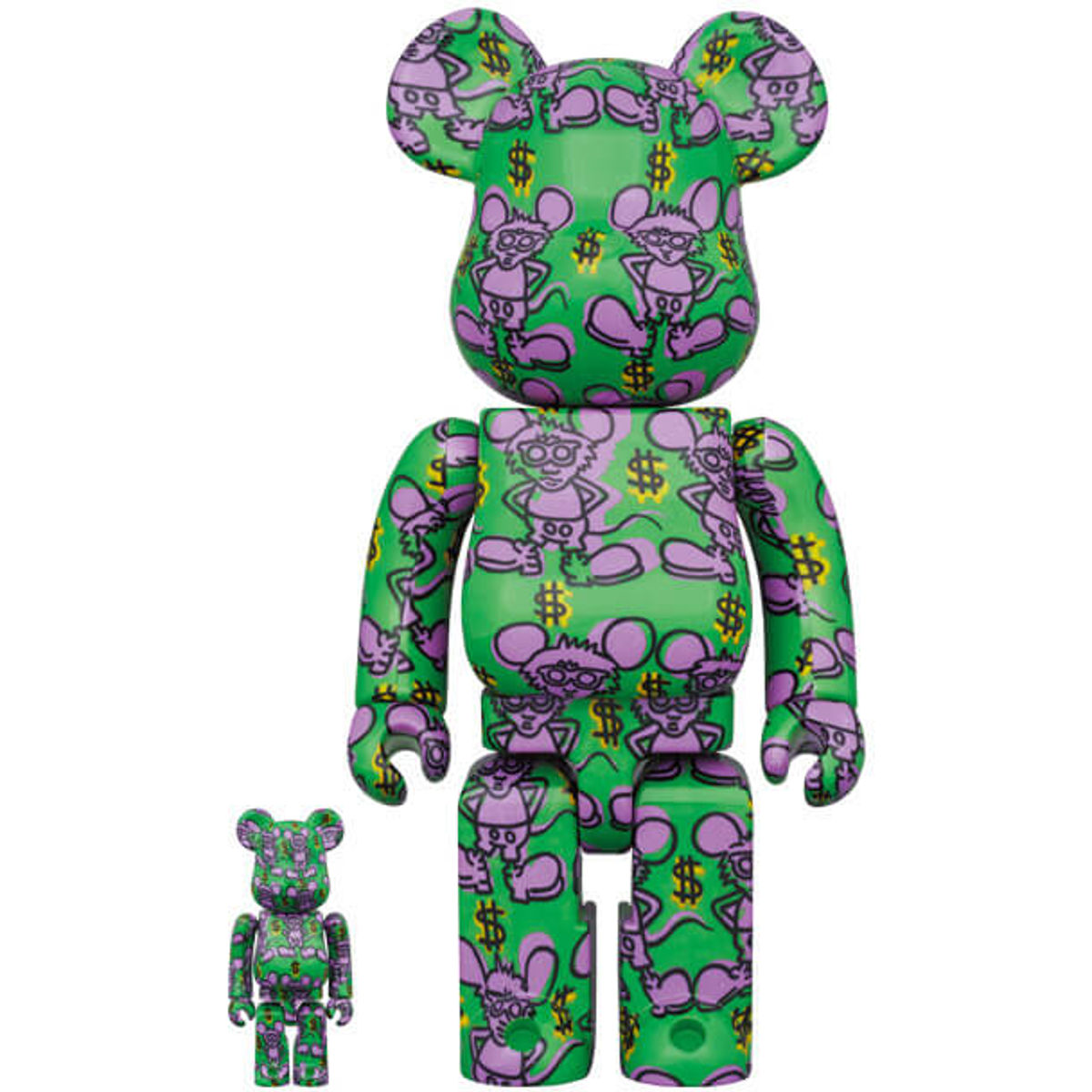 100% + 400% Green Andy Mouse : Keith Haring #11 Be@rbrick (Set)
