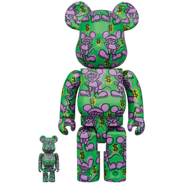 100% + 400% Green Andy Mouse : Keith Haring #11 Be@rbrick (Set) by Keith Haring