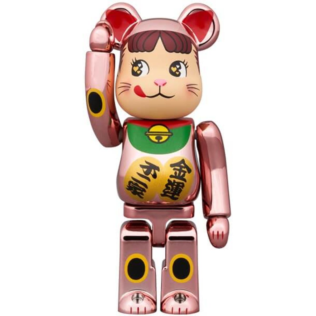 100% + 400% Lucky Cat Peko-chan Money Luck Double Oval Peach Gold Plated (Set)