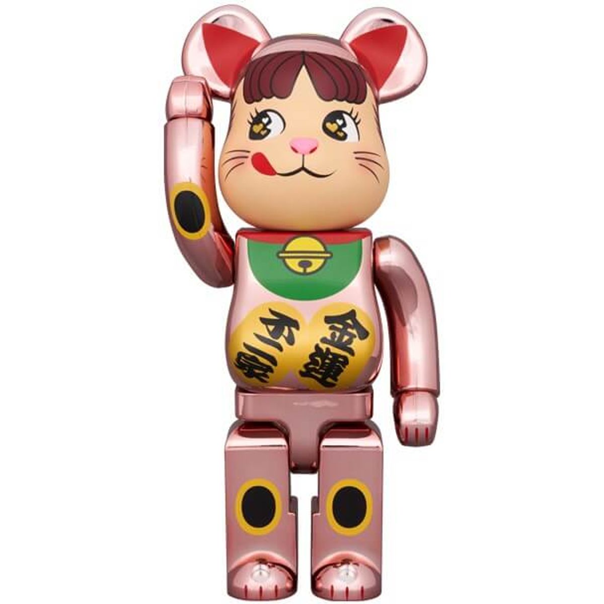 100% + 400% Lucky Cat Peko-chan Money Luck Double Oval Peach Gold Plated (Set)