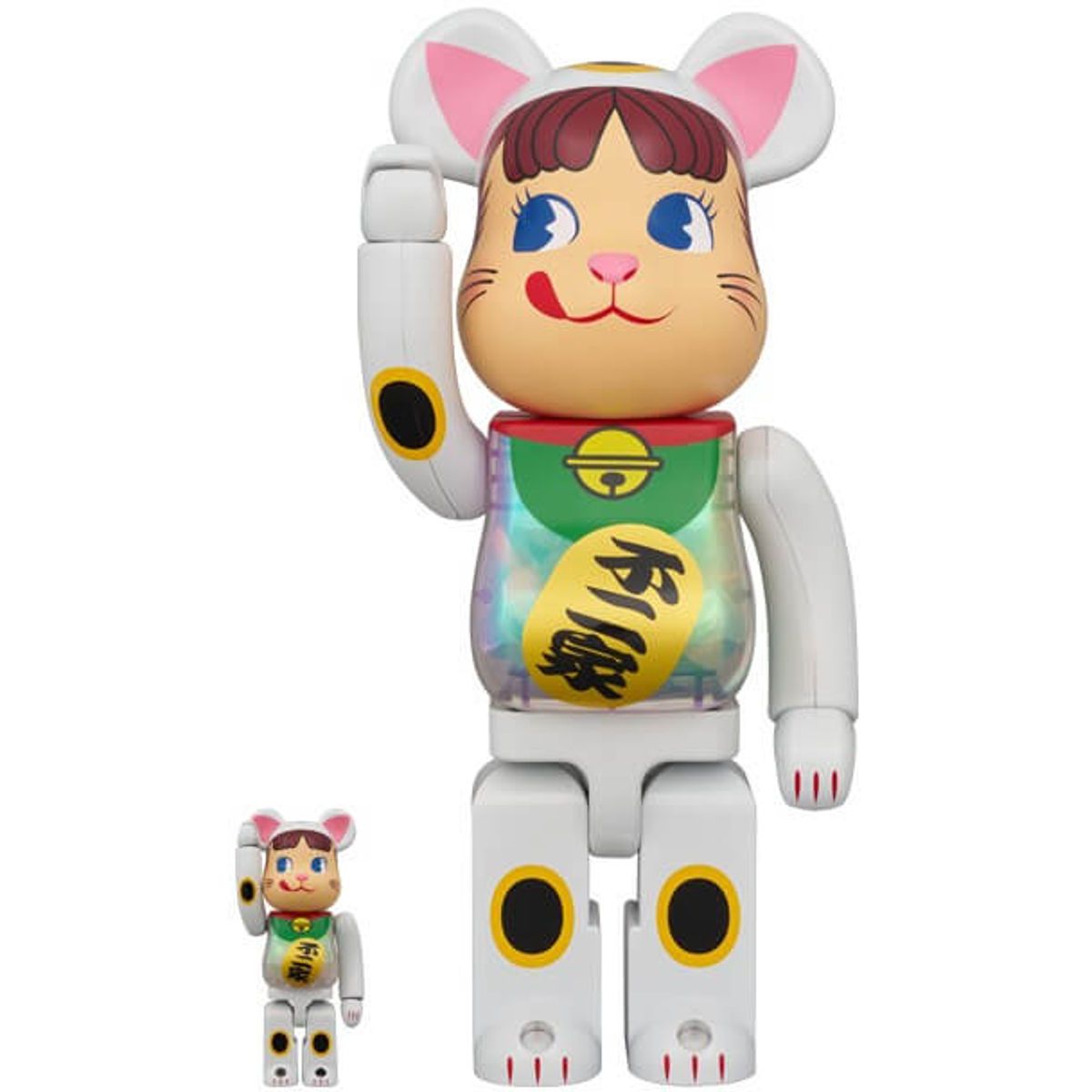 100% + 400% Maneki Neko Peko-chan White Plated Glow-in-the-dark Milky Bearbri k