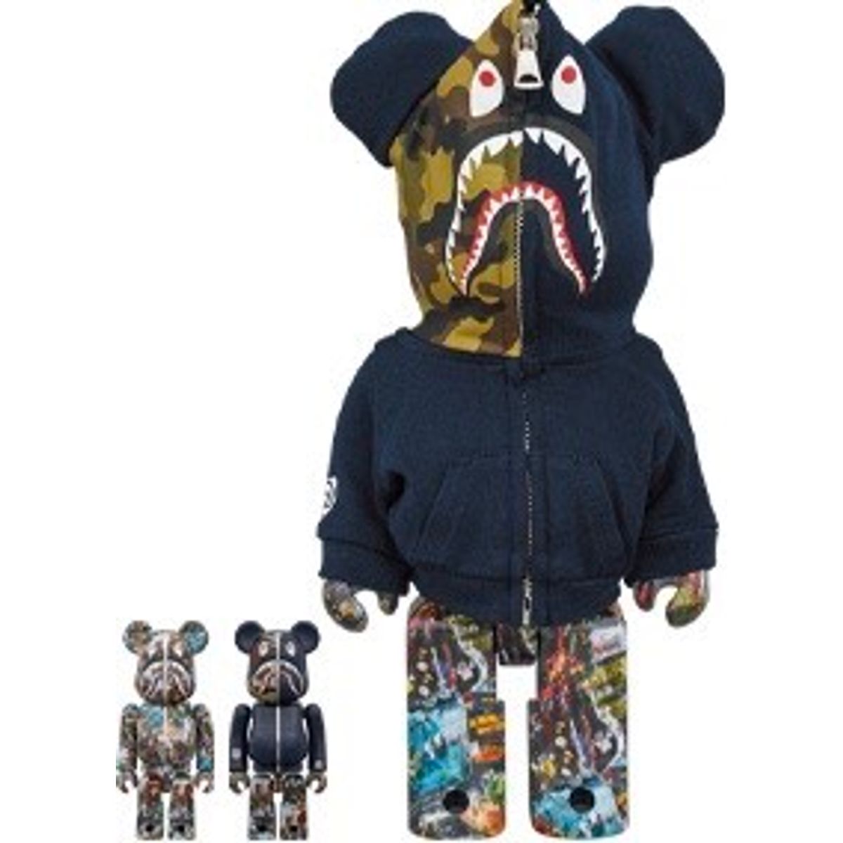 100% + 400% Navy Legacy Camo BAPE Shark Be@rbrick (Set)