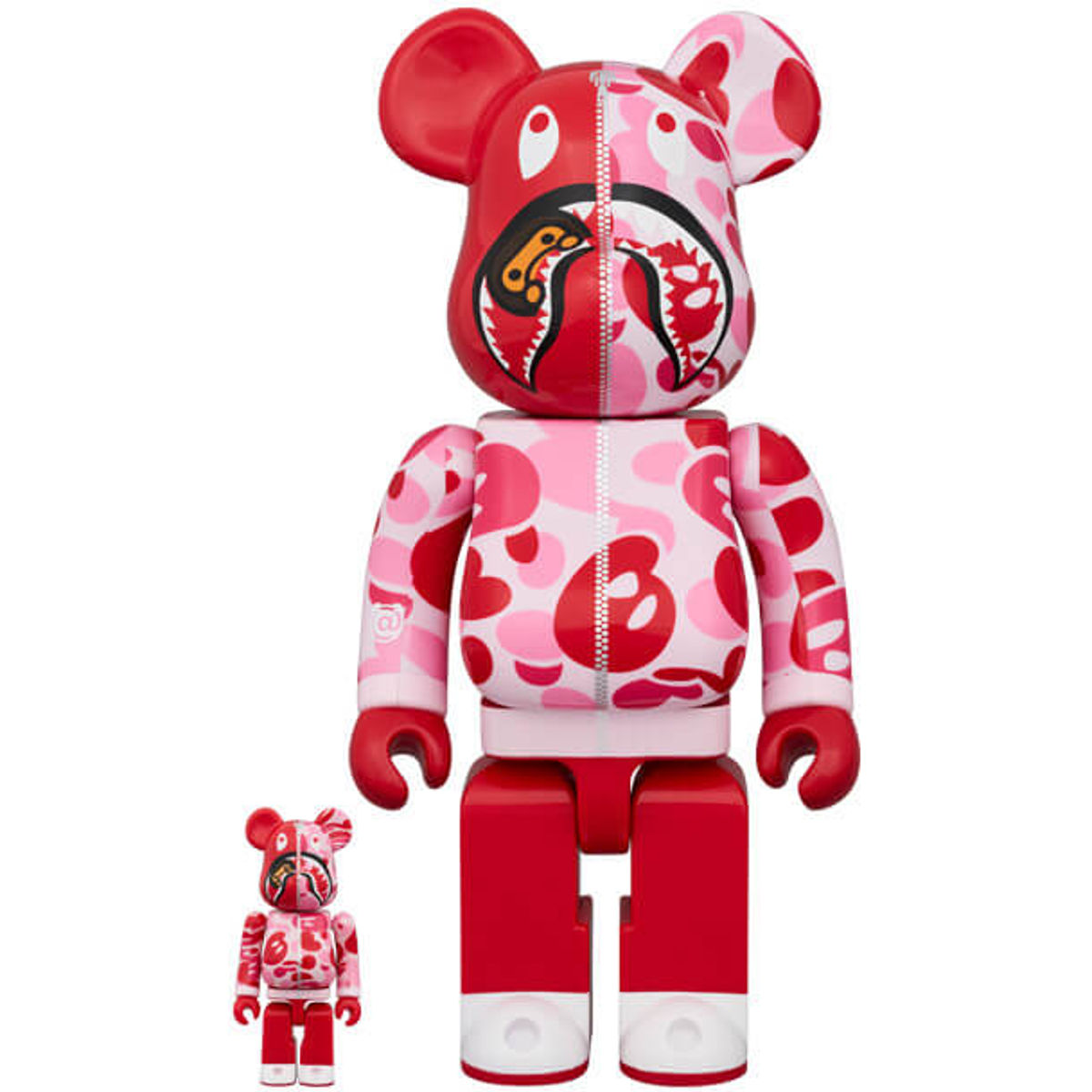 100% + 400% Pink Baby Milo Camo Shark BAPE Be@rbrick (Set)