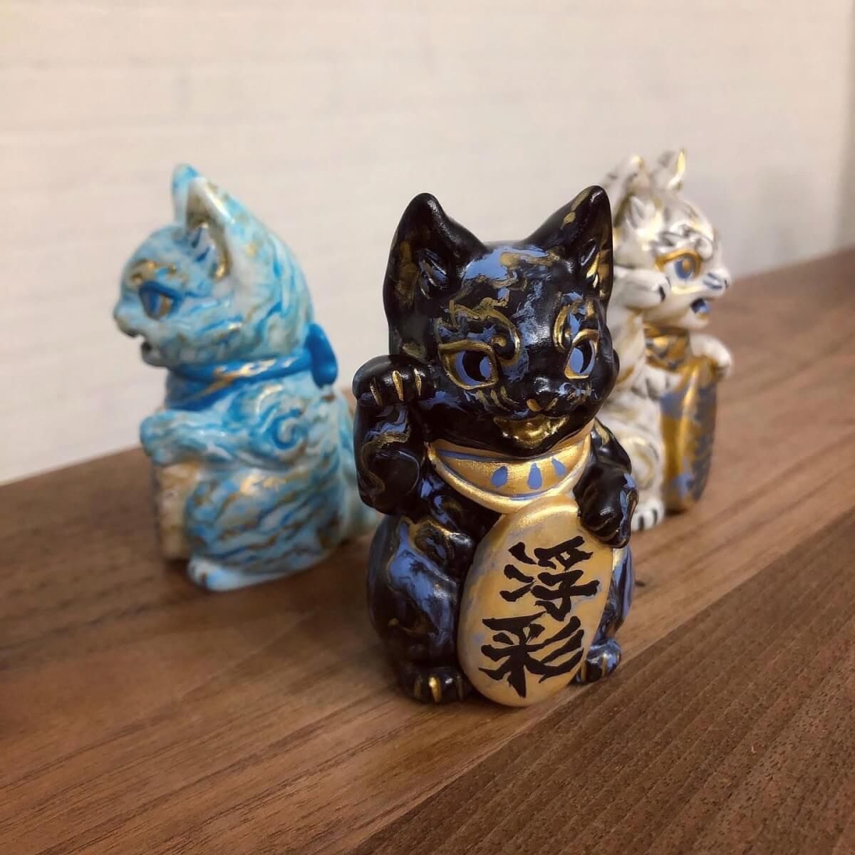 Black Marbled Bake Lucky Cat