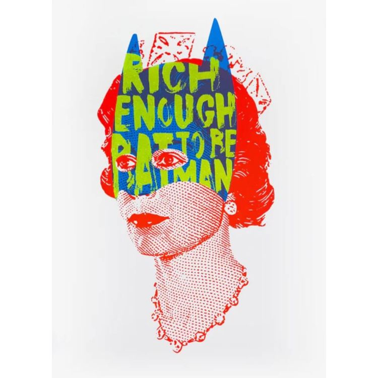 Elizabeth Blue, Red, Yellow Glitter A2 by Heath Kane