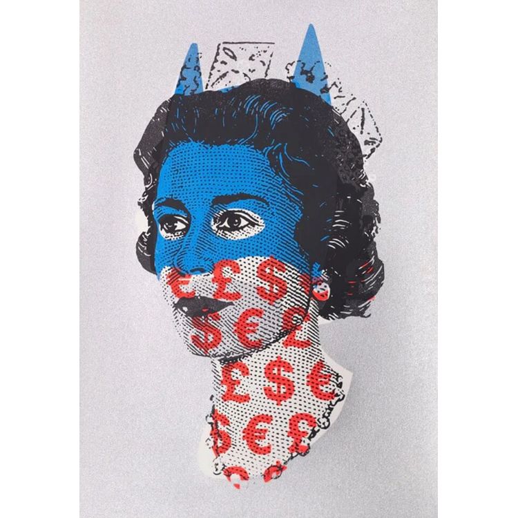 Elizabeth Silver Blue and Red Currency A3 by Heath Kane