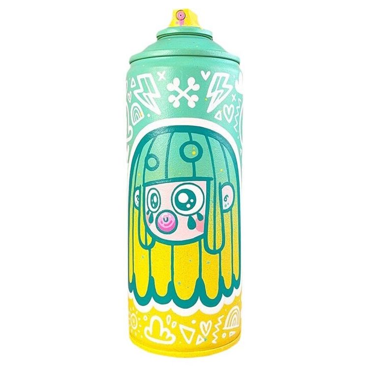 Face Cans Long Hair Teal Yellow by Ejits