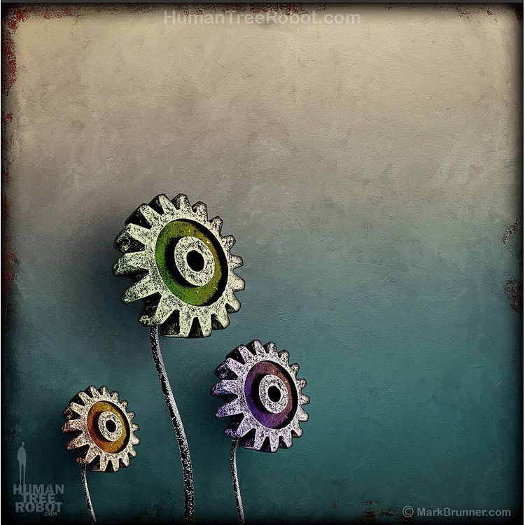 Gear Flowers Trio, Green Purple Yellow by HumanTreeRobot