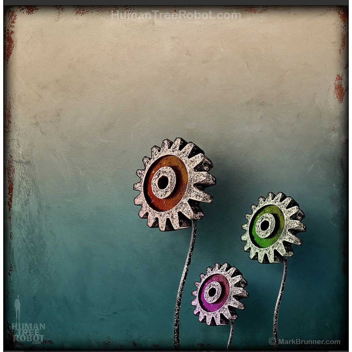 Gear Flowers Trio, Orange Green Pink