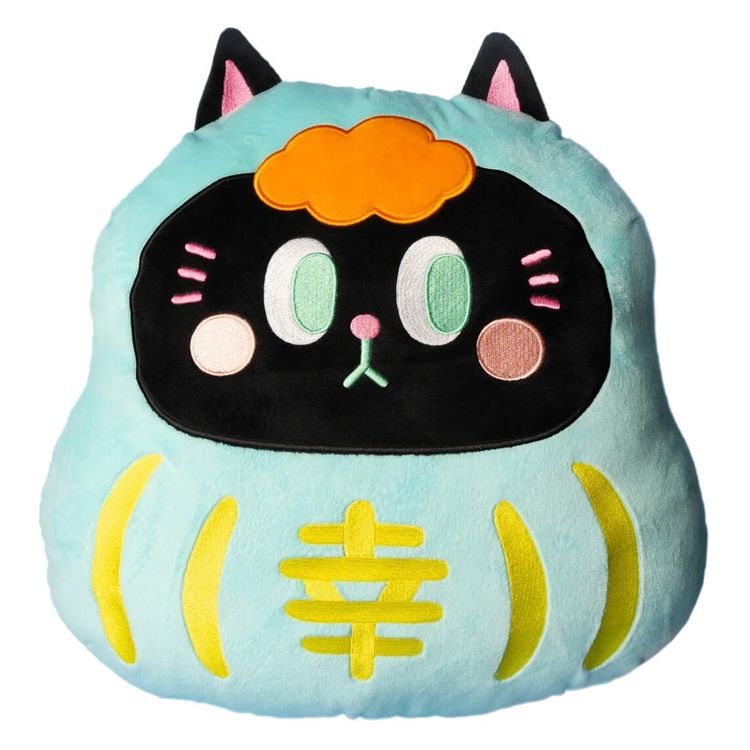 Kiyo Neko Daruma Cushion Teal by Cafe de Bollo (Helen Tam)