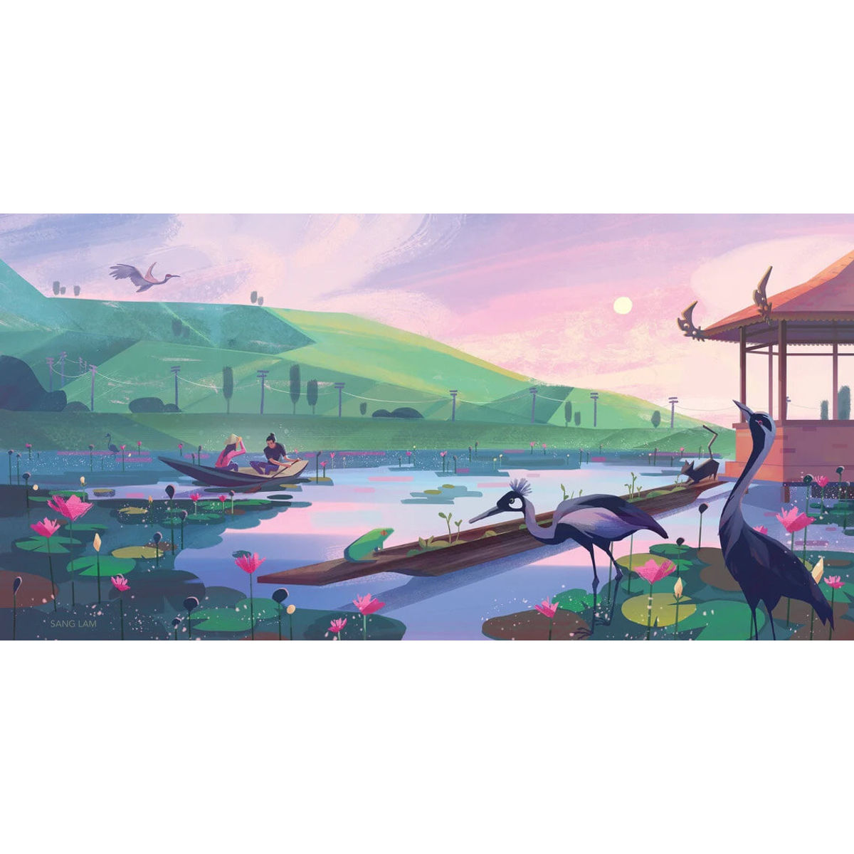 Lotus Flower Pond Sunset