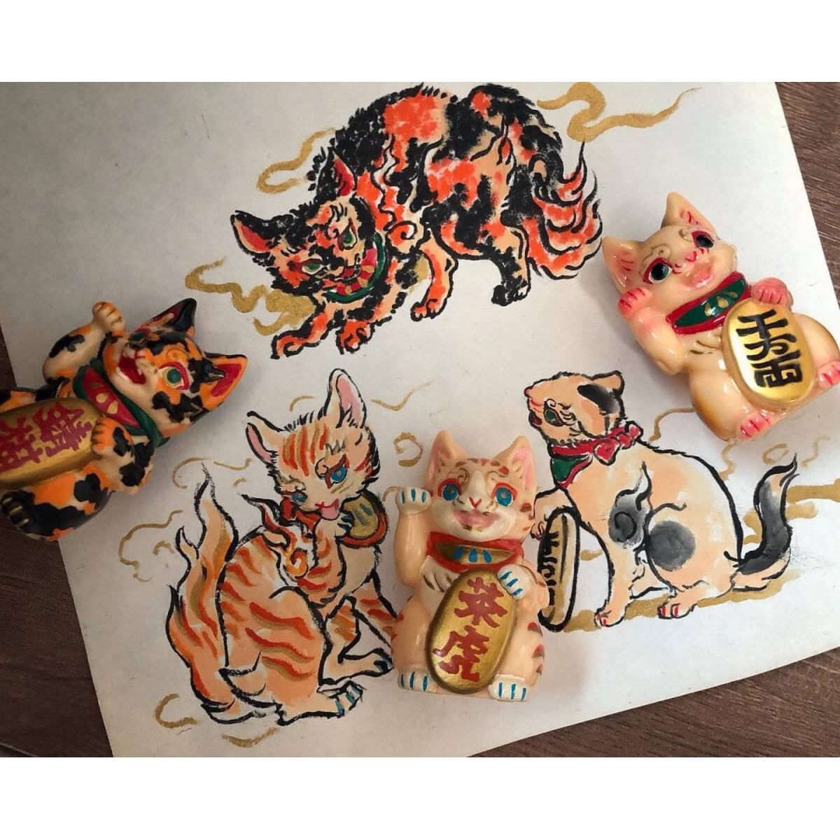 Orange Spotted Retro Bake Lucky Cat