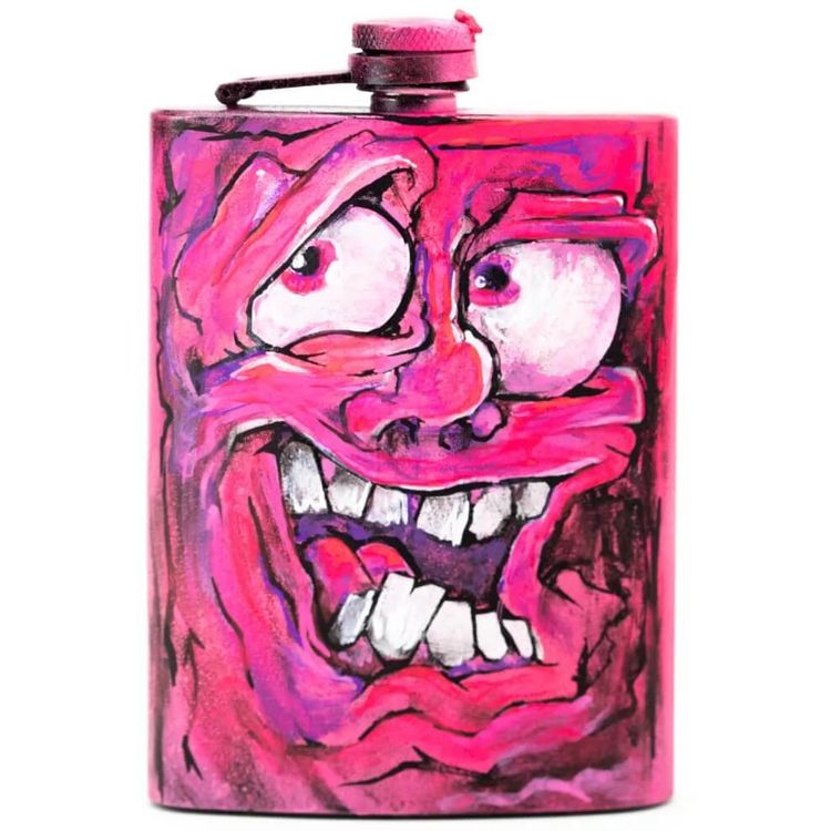 PI – Spit face in pink on flask by Skatchface