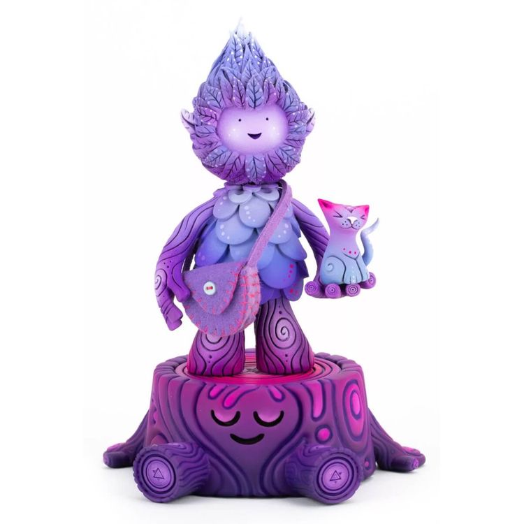 Purple Tree Spirit, Cosmic Cat and Tree Stump by Miss Muju