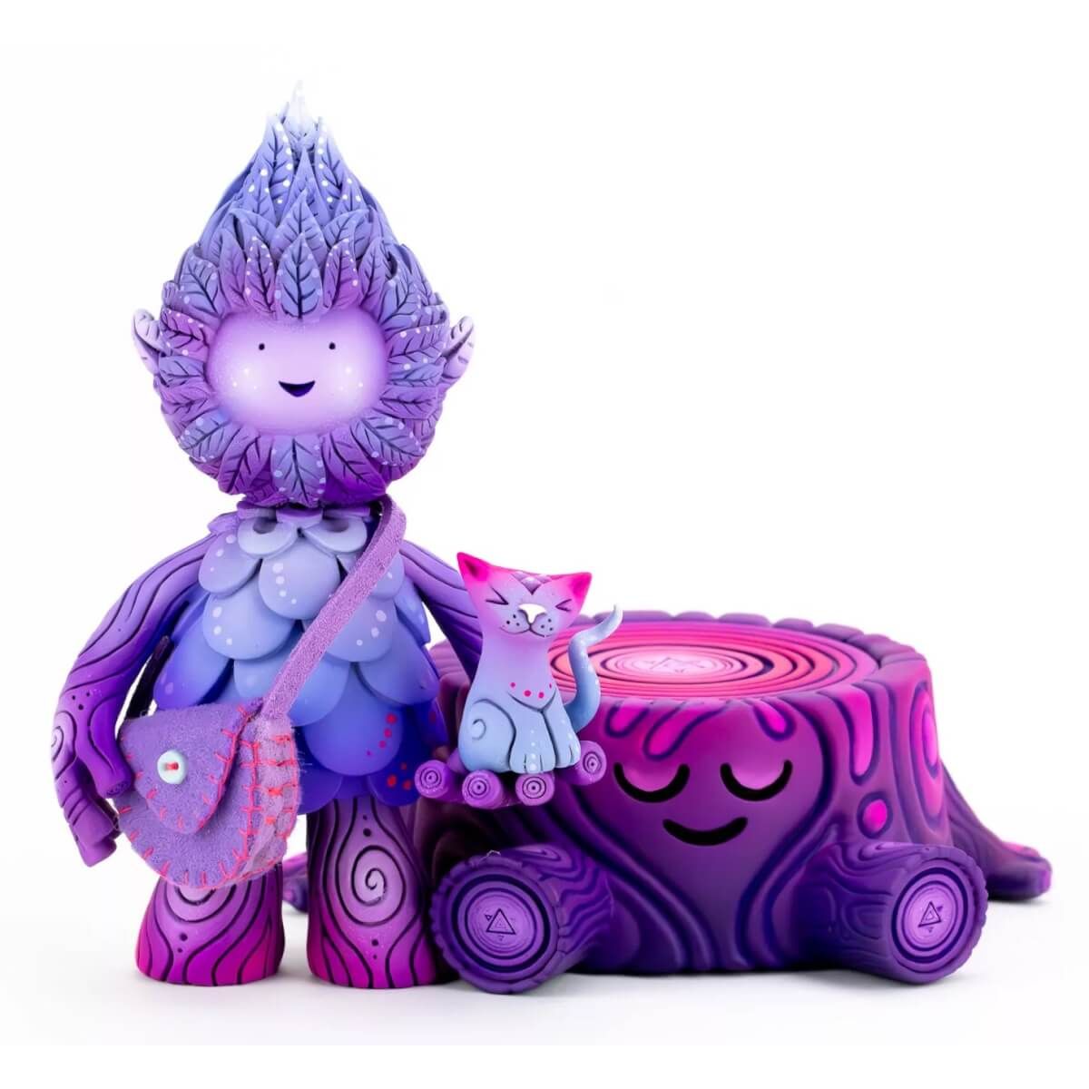 Purple Tree Spirit, Cosmic Cat and Tree Stump