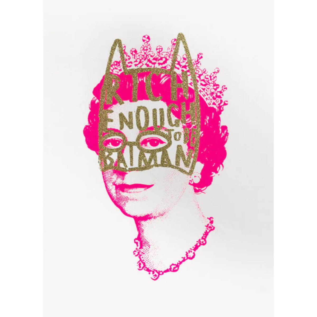 Queenie pink with gold glitter drawn mask - A3