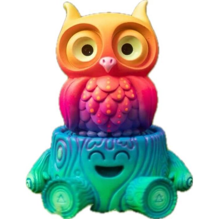 Rainbow Cosmis Owl & Stump by Miss Muju