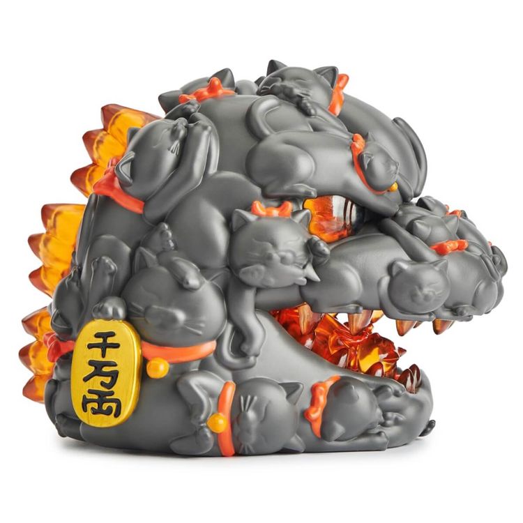 Red Flame Hundred Cats Mini Bust Fortune Black by Horiren
