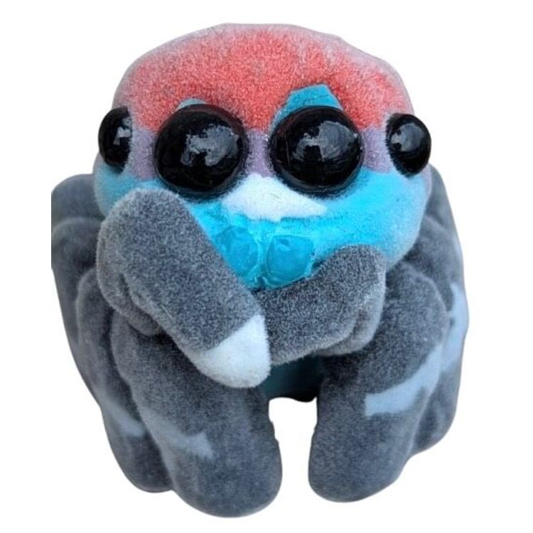 Red & Turquoise Peacock Flocked Spiderling  by Hazel Owlery
