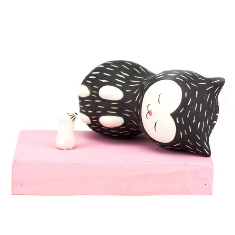 Sleepy Cat and Pikaboo Mouse (Matte Black) by Aya Kakeda