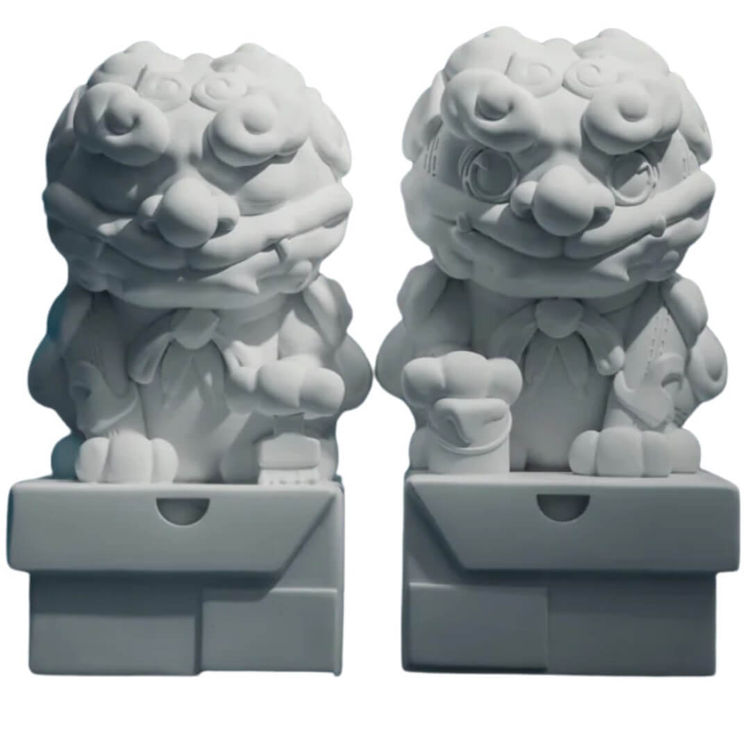 Sneaker Stone Lions Art Toy "Triple White" Drop by Tobyato (Toby Tan)