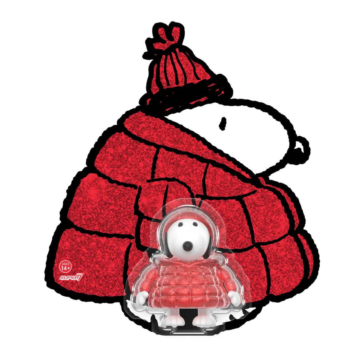 Super7 Peanuts ReAction Figures - Snoopy Puffy Coat (Red Glitter)
