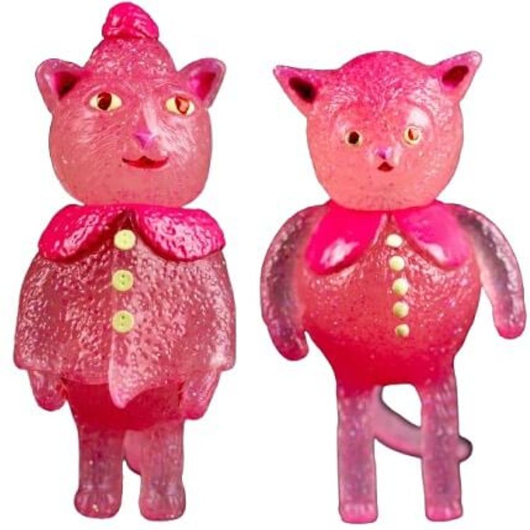 Sweater Cat and Poncho Cat – Clear pink glitter GID set by Grumble Toy (Ainsley Sturko)
