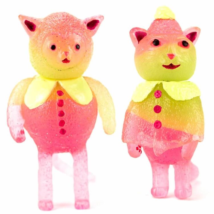 Sweater Cat and Poncho Cat – GID Yellow and Pink (set) by Grumble Toy (Ainsley Sturko)