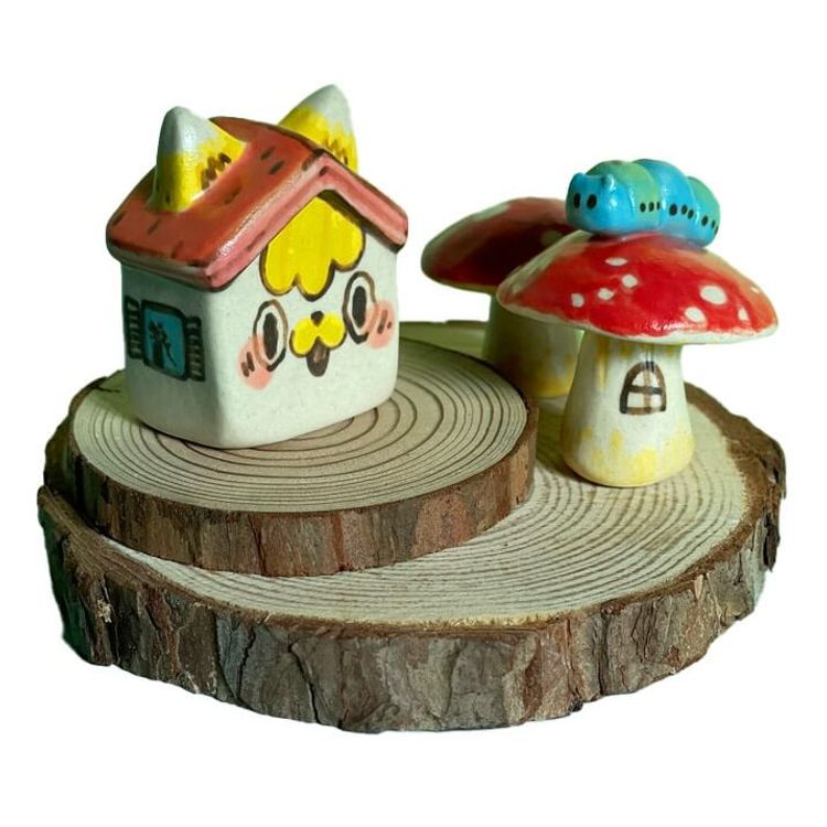 Sweet Home Cat Mushroom Village Blue Worm by Rato Kim