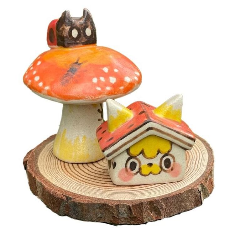 Sweet Home Cat Mushroom Village Ladybug by Rato Kim