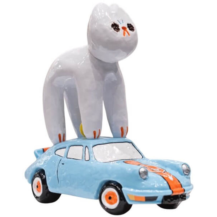 The Cat Car Blue Porsche by Kila Cheung