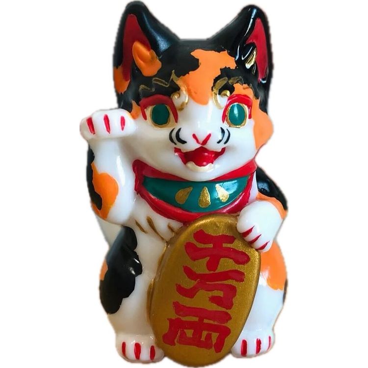 Three Flower Bake Lucky Cat Magic Fox House (Green Eyed Version) by Genkosha