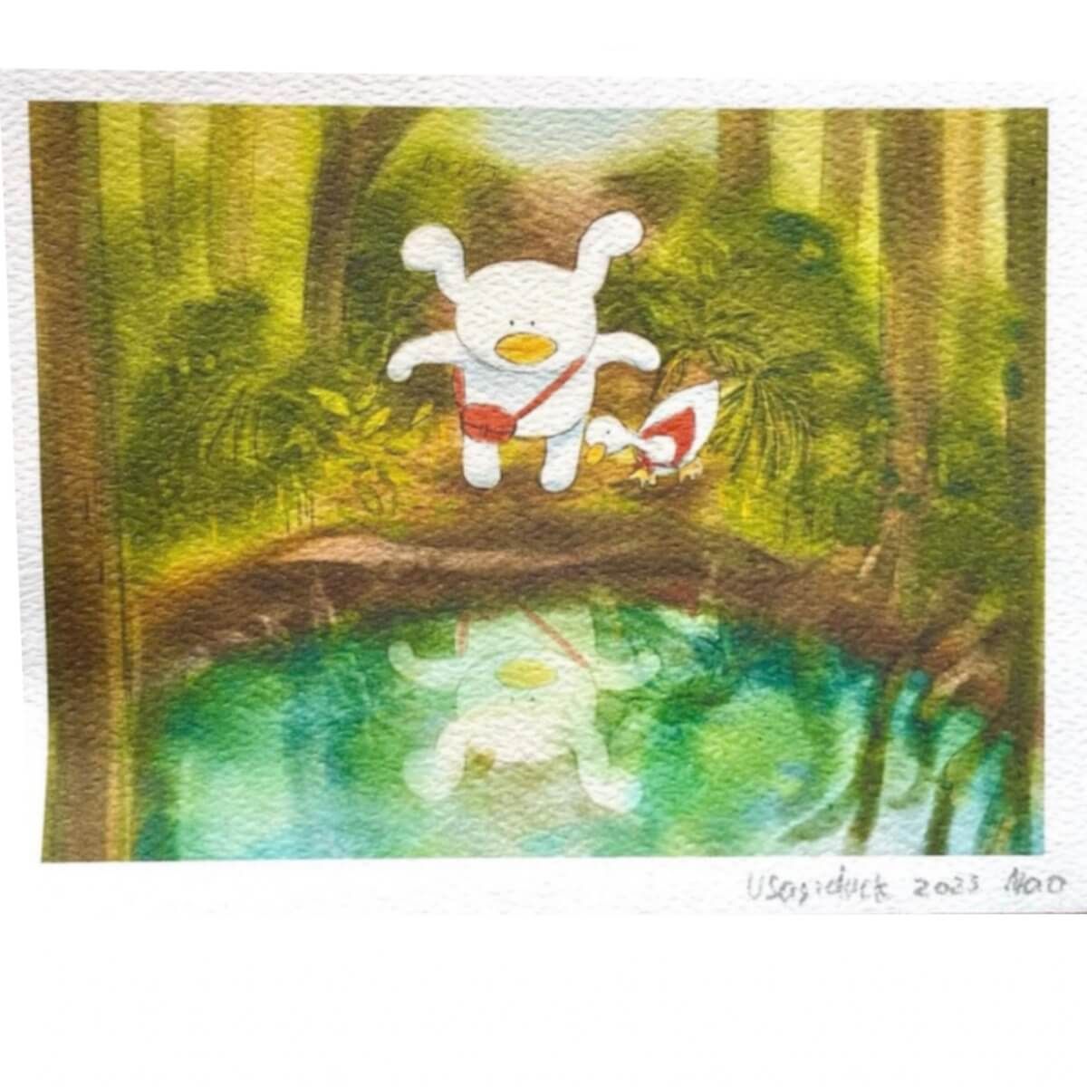 Usagiduck watercolor painting Print