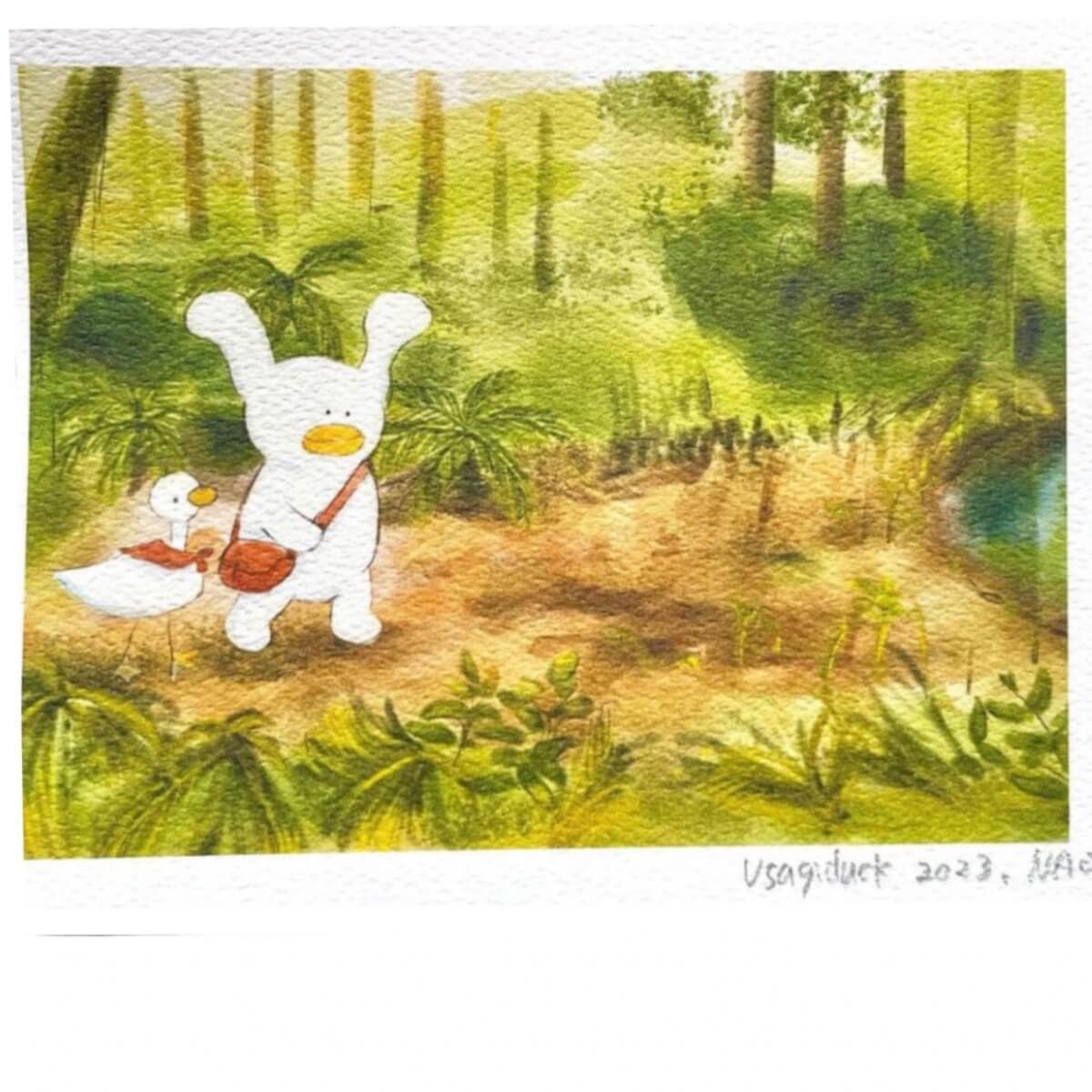 Usagiduck watercolor painting Print