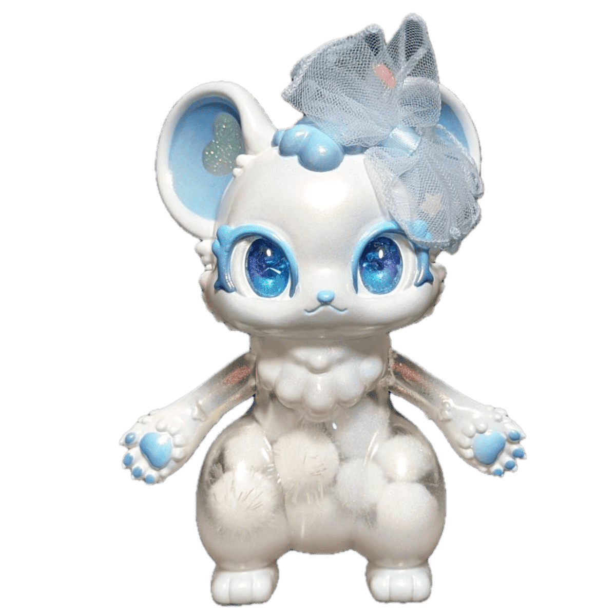 Yukidama - White and Blue with Bow and Puffballs (宇宙クマネズミ ユキダマ)