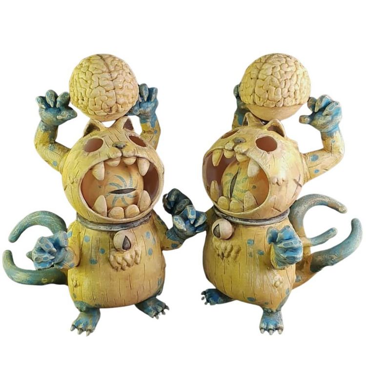 Yellow Blue Wooden UnderNeko by Little Good Thing