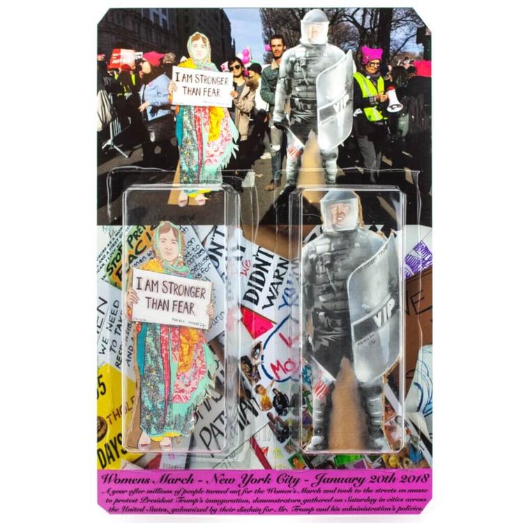 VIP Citizen Trump VS. Malala Yousafzai / Womens March NYC 1.20.2018 – Mock Up Propaganda Protest Cardboard Standups by Nick C. Kirk
