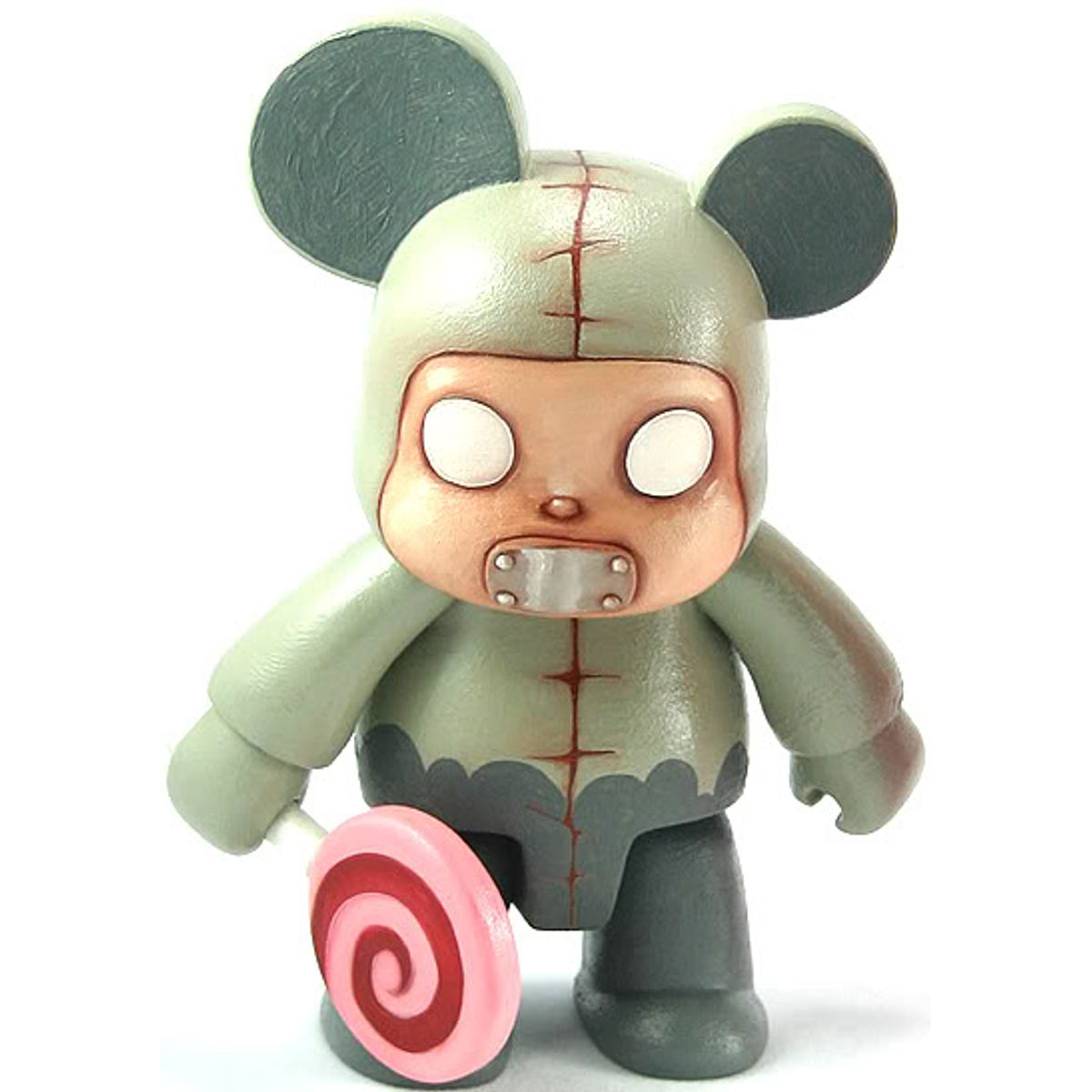 Boy in a Grey Bear Suit with Lollipop