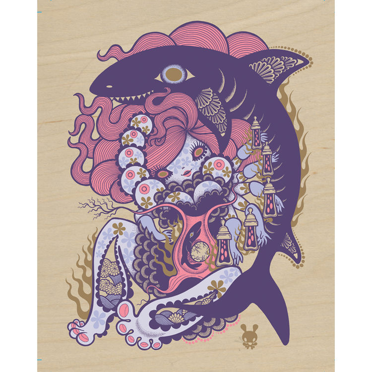 Mermaid's Purse Wood Print by Junko Mizuno