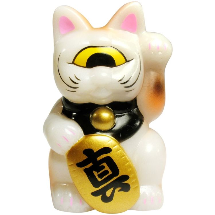 Mini Fortune Cat - White w/ Orange by Real X Head (Mori Katsura)
