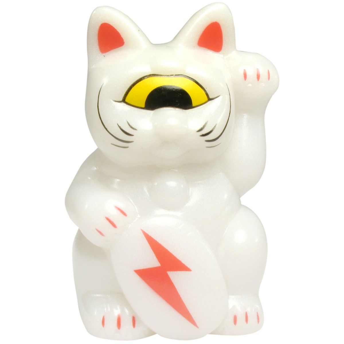 Mini Fortune Cat - White w/ Red Lighting Bolt