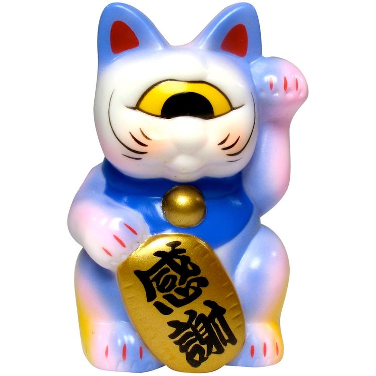 Mini Fortune Cat - White w/ Blue by Real X Head (Mori Katsura)