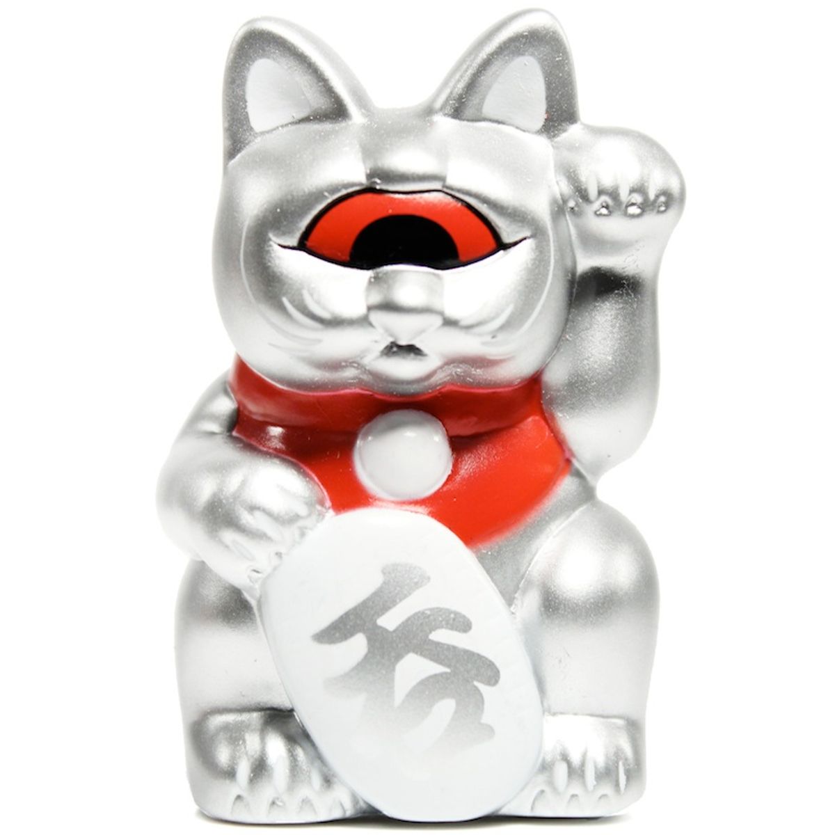Mini Fortune Cat - Silver w/ Red Eye