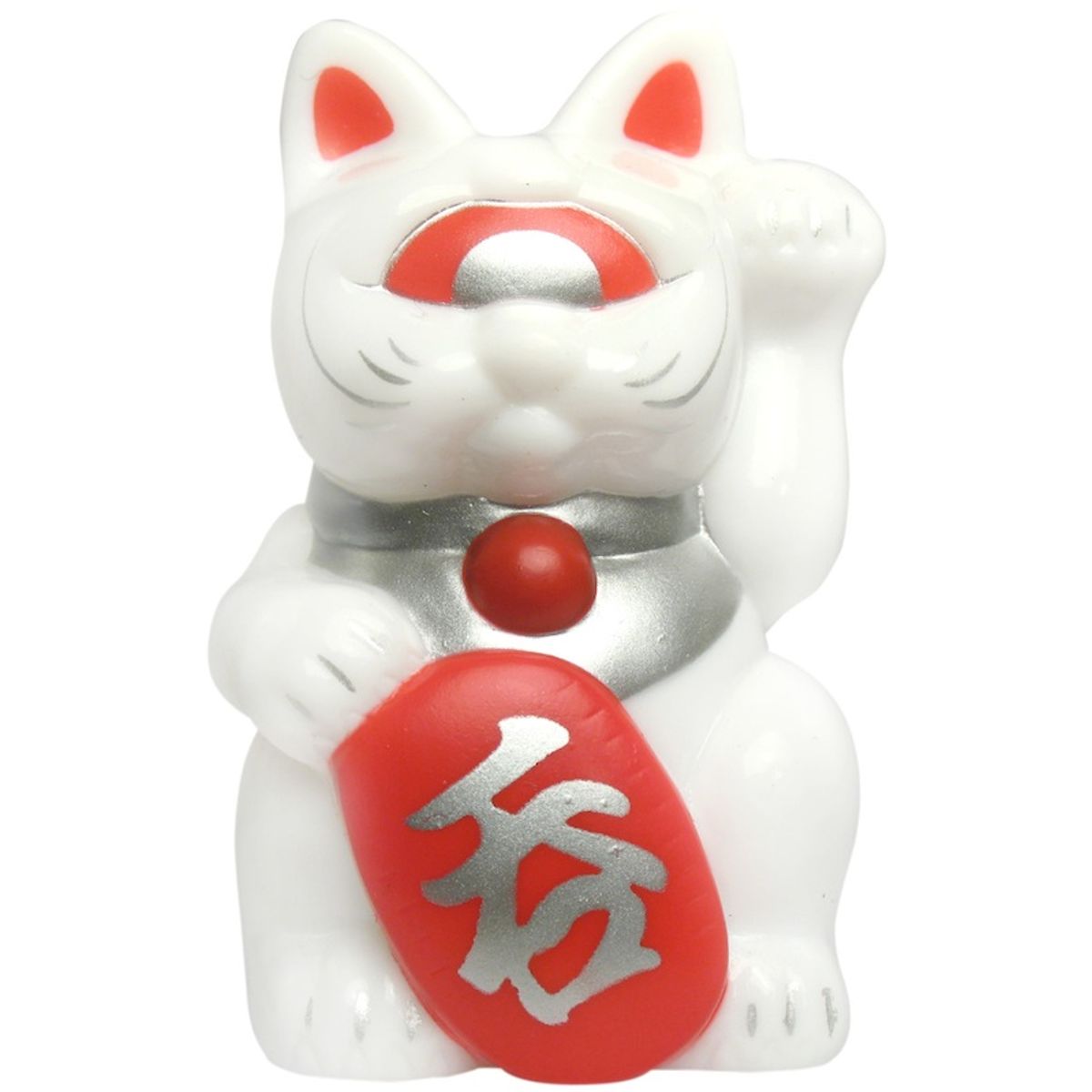 Mini Fortune Cat - White w/ Red Eye