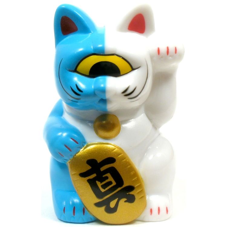 Mini Fortune Cat - Blue/White Split by Real X Head (Mori Katsura)