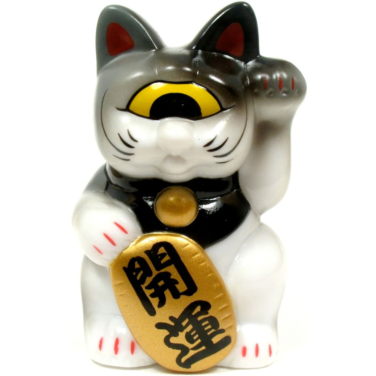 Mini Fortune Cat - White w/ Black Spray