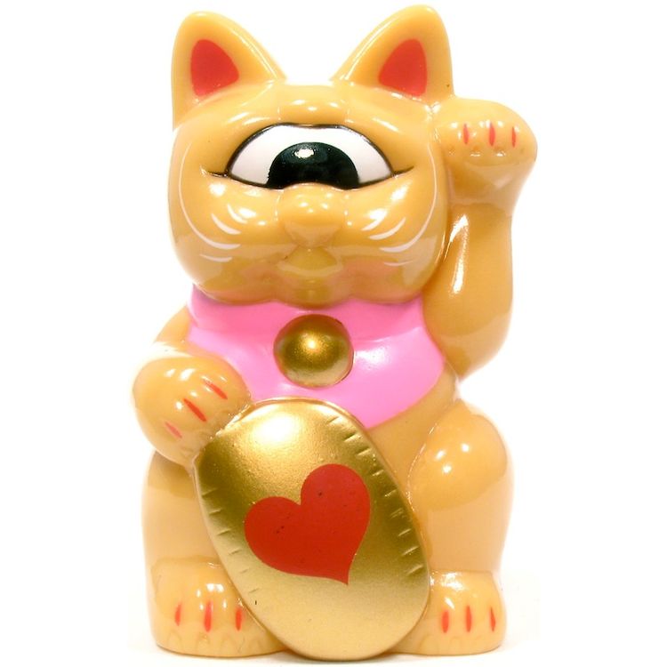 Mini Fortune Cat - Peach w/ Red Heart by Real X Head (Mori Katsura)