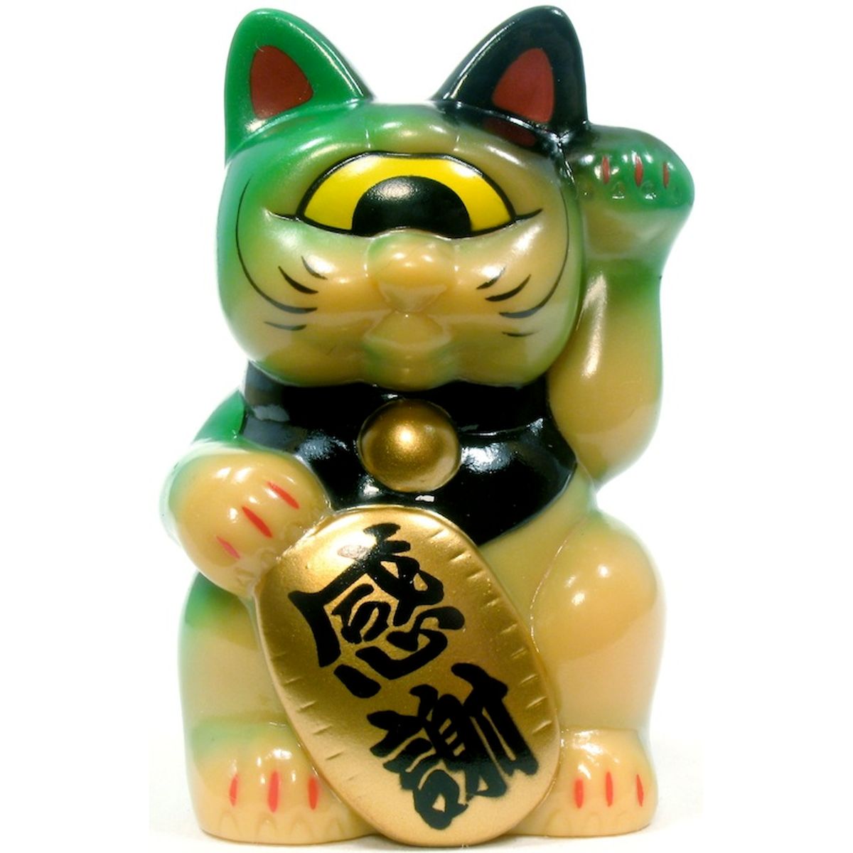Mini Fortune Cat - Peach w/ Green Spray